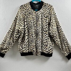 Motel Rocks Women's Leopard Animal Print Bomber Jacket Full Zip Size Large